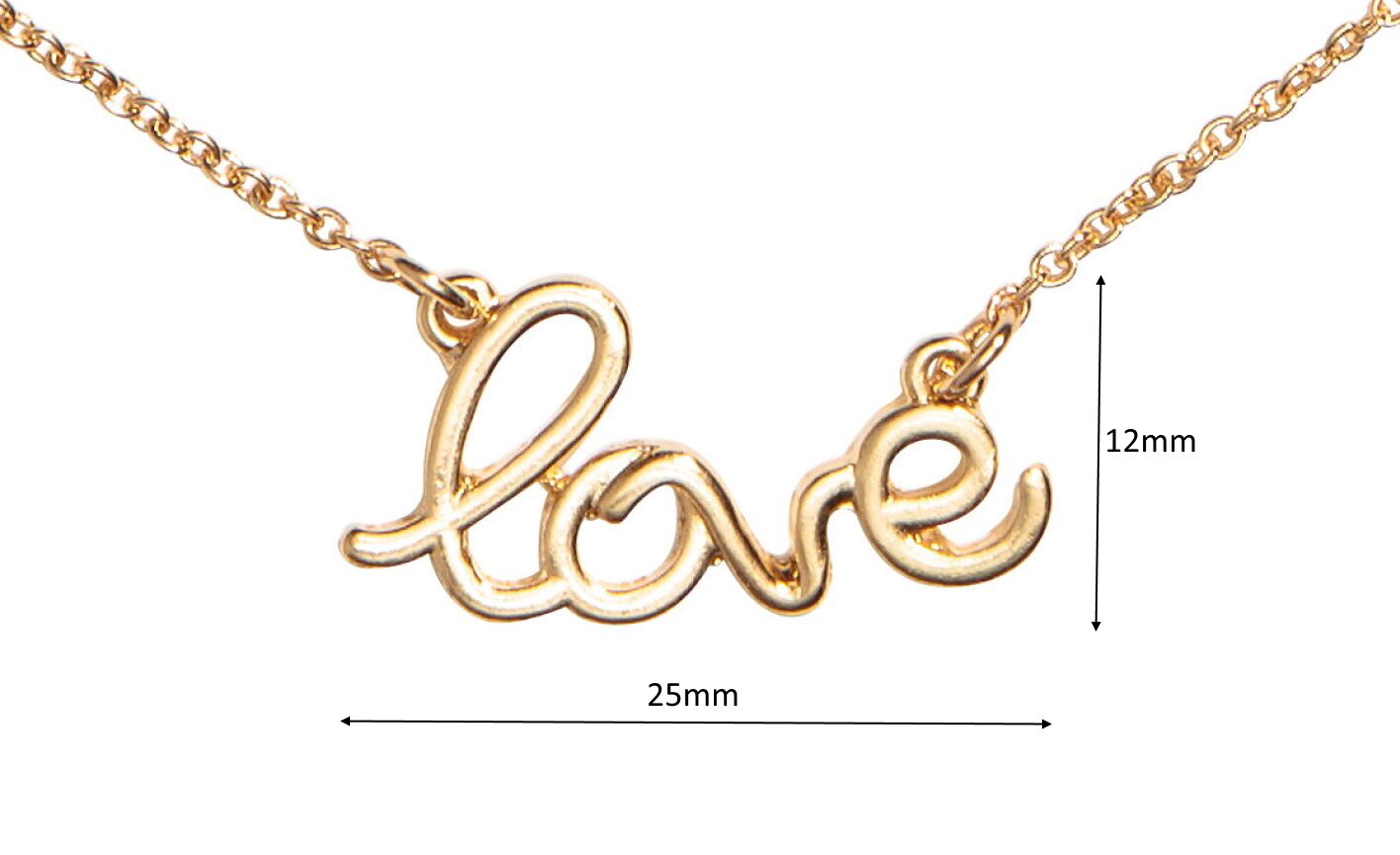 LOVE Text PENDANT NECKLACE Short 36cm GOLD TONE Chain