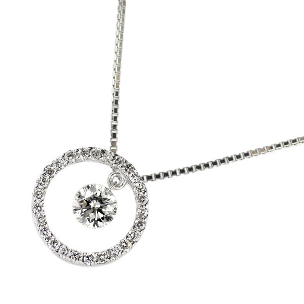 K18WG String Hole Diamond Pendant Necklace 0.25ct D0.15ct – Auth free shipping f