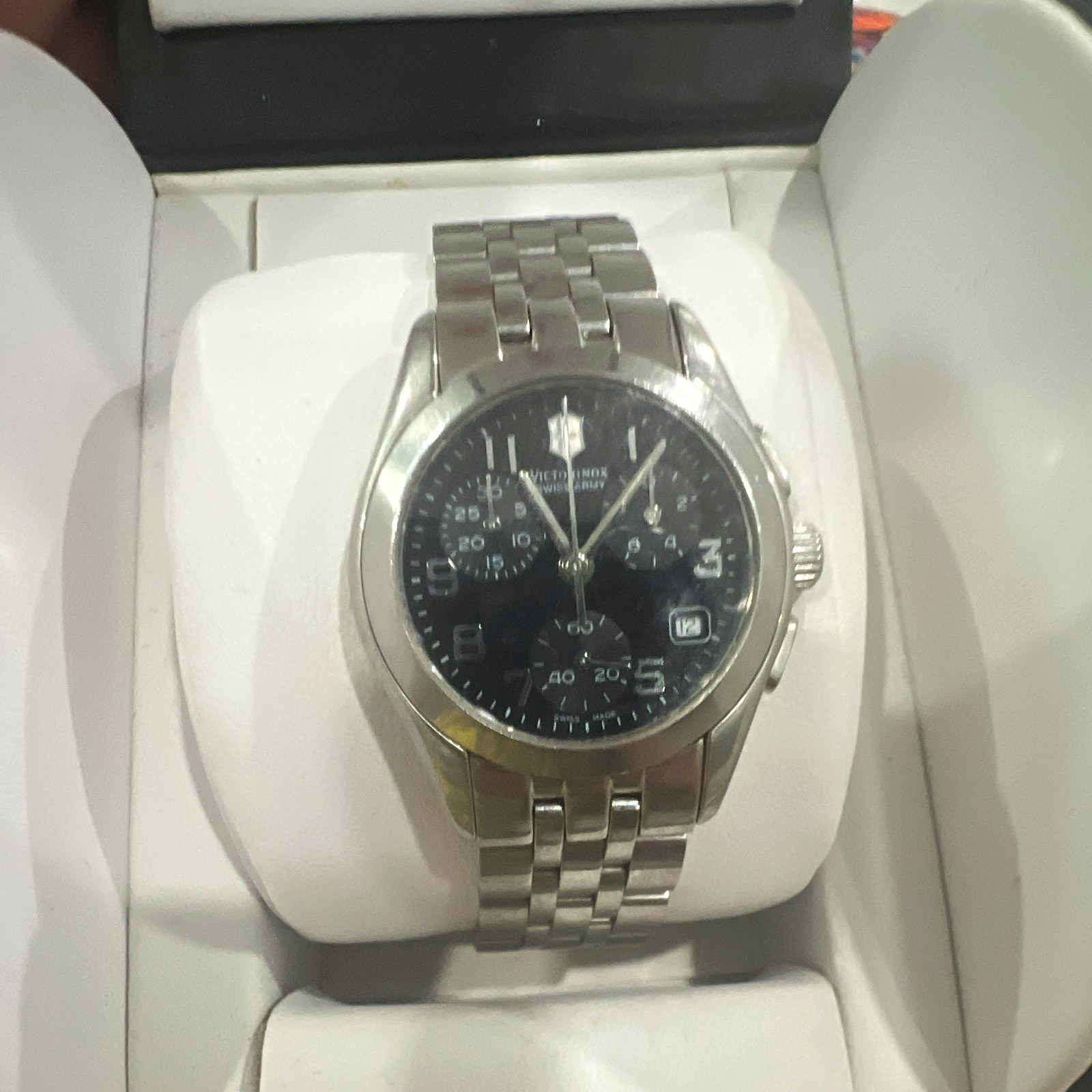 Victorinox Swiss Army Men’s Quartz Chronograph Date Black Dial SS Bracelet 100m