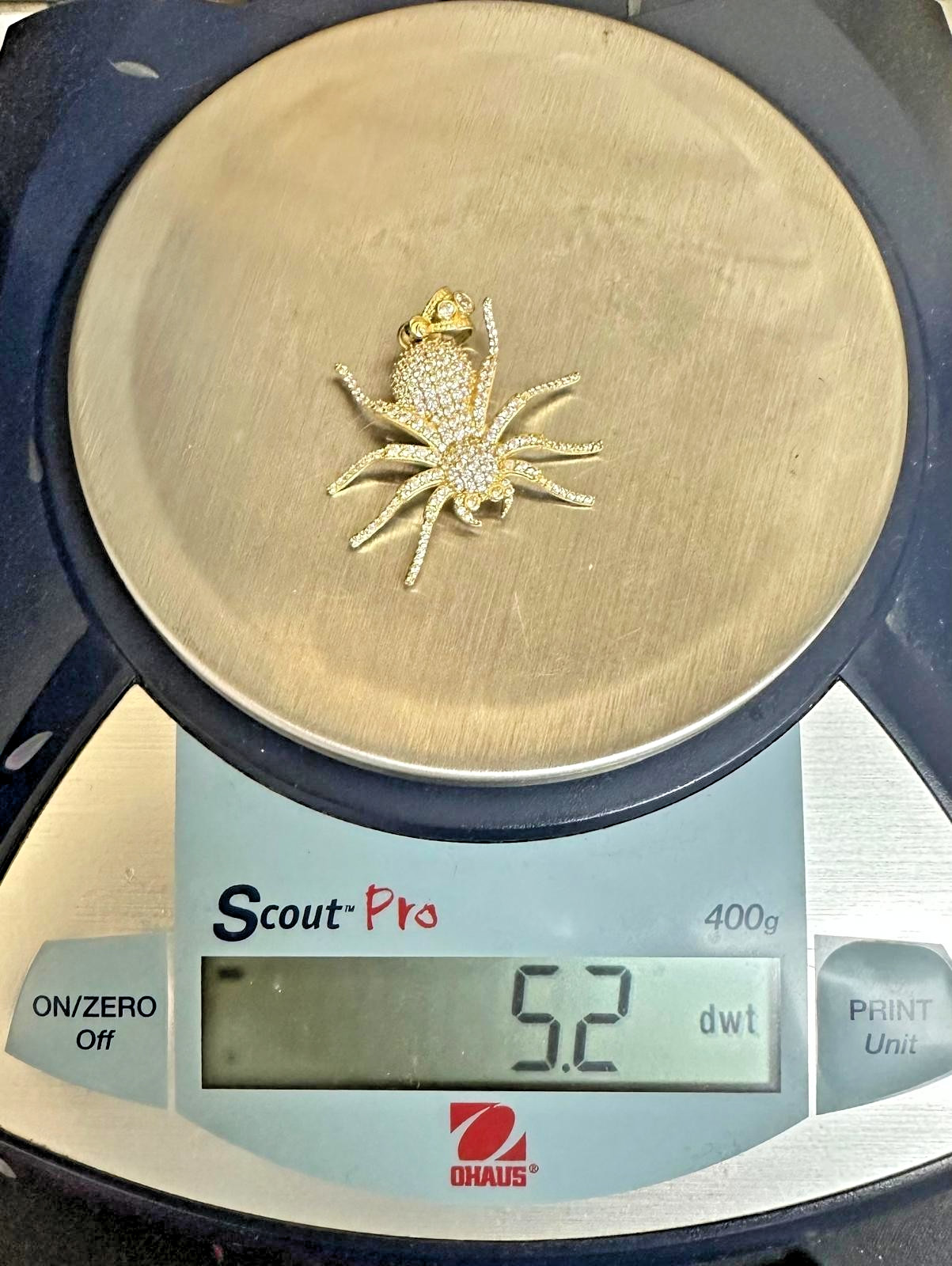 14K Gold Iced-Out Spider Pendant With Cubic zirconia