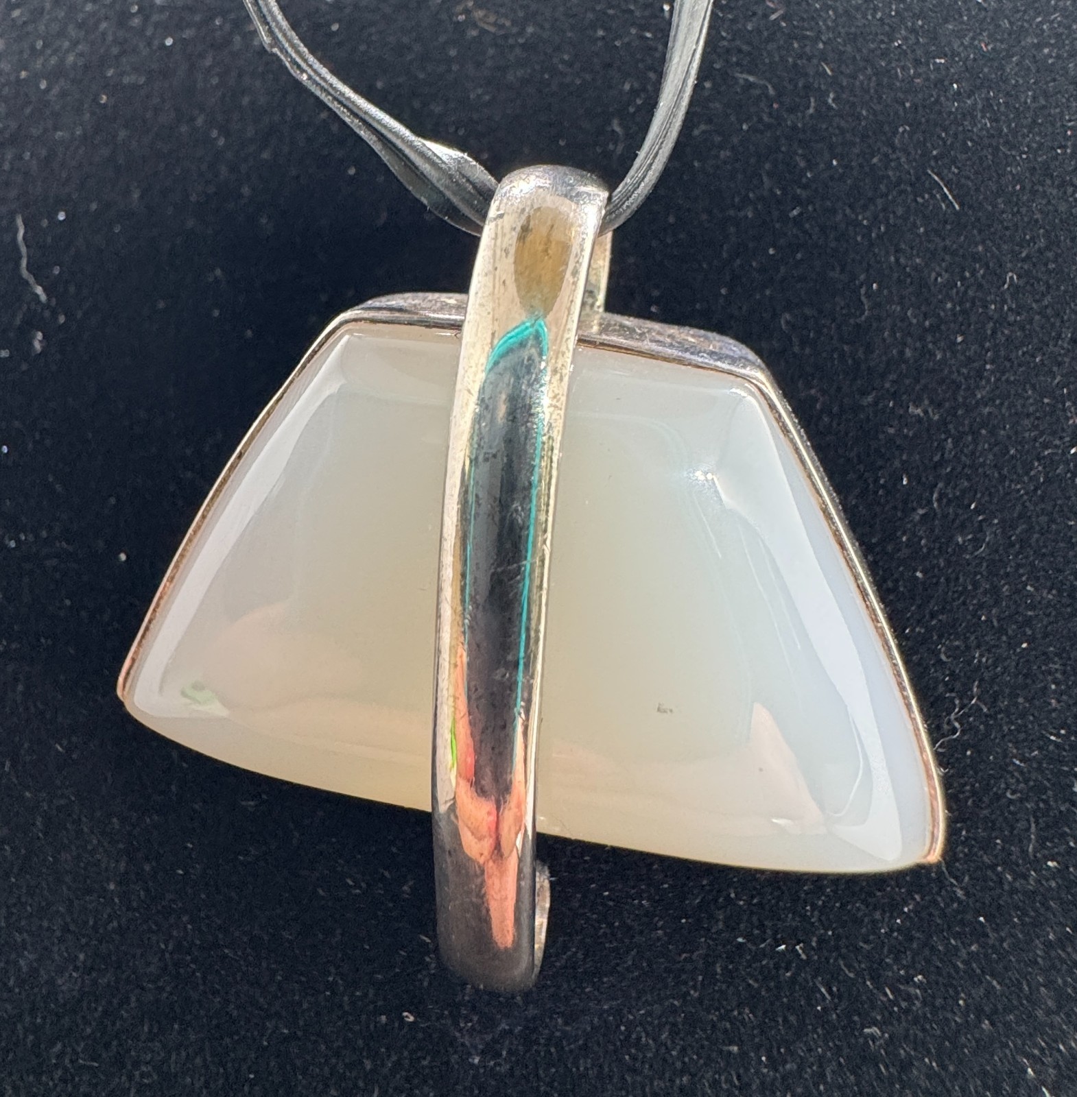 925 Sterling Silver White Opalite Geometric Pendant Modern Statement Charm