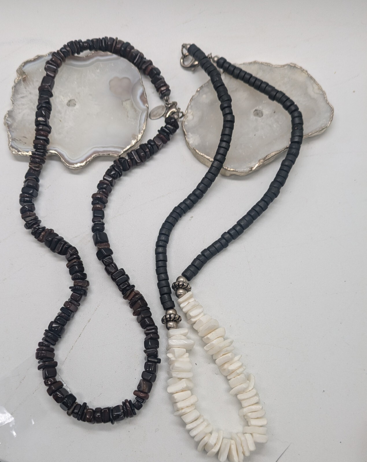 2 Panama Jack Men’s Polished Stone & Puka Shell Chip Beaded Necklaces