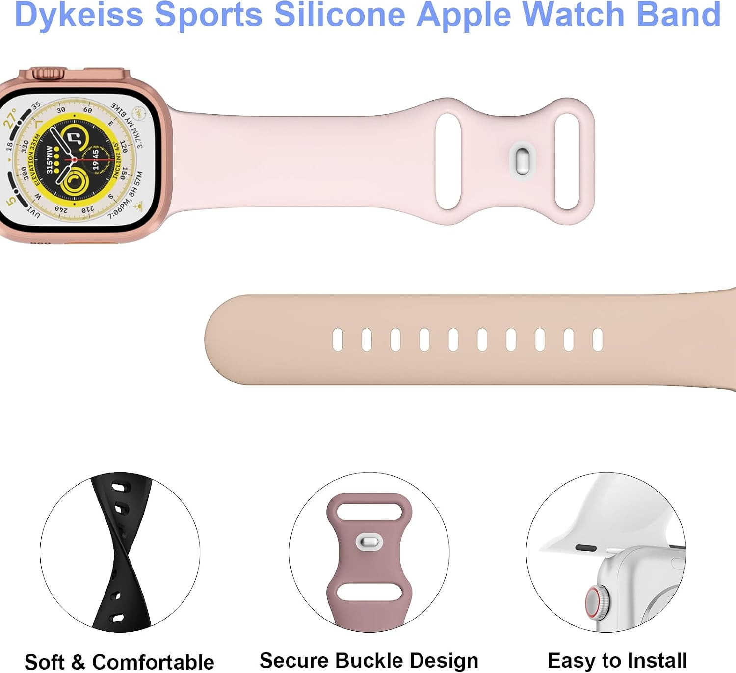 Sport Silicone Band Compatible with Apple Watch 38Mm 40Mm 41Mm 42Mm 44Mm 45Mm 46