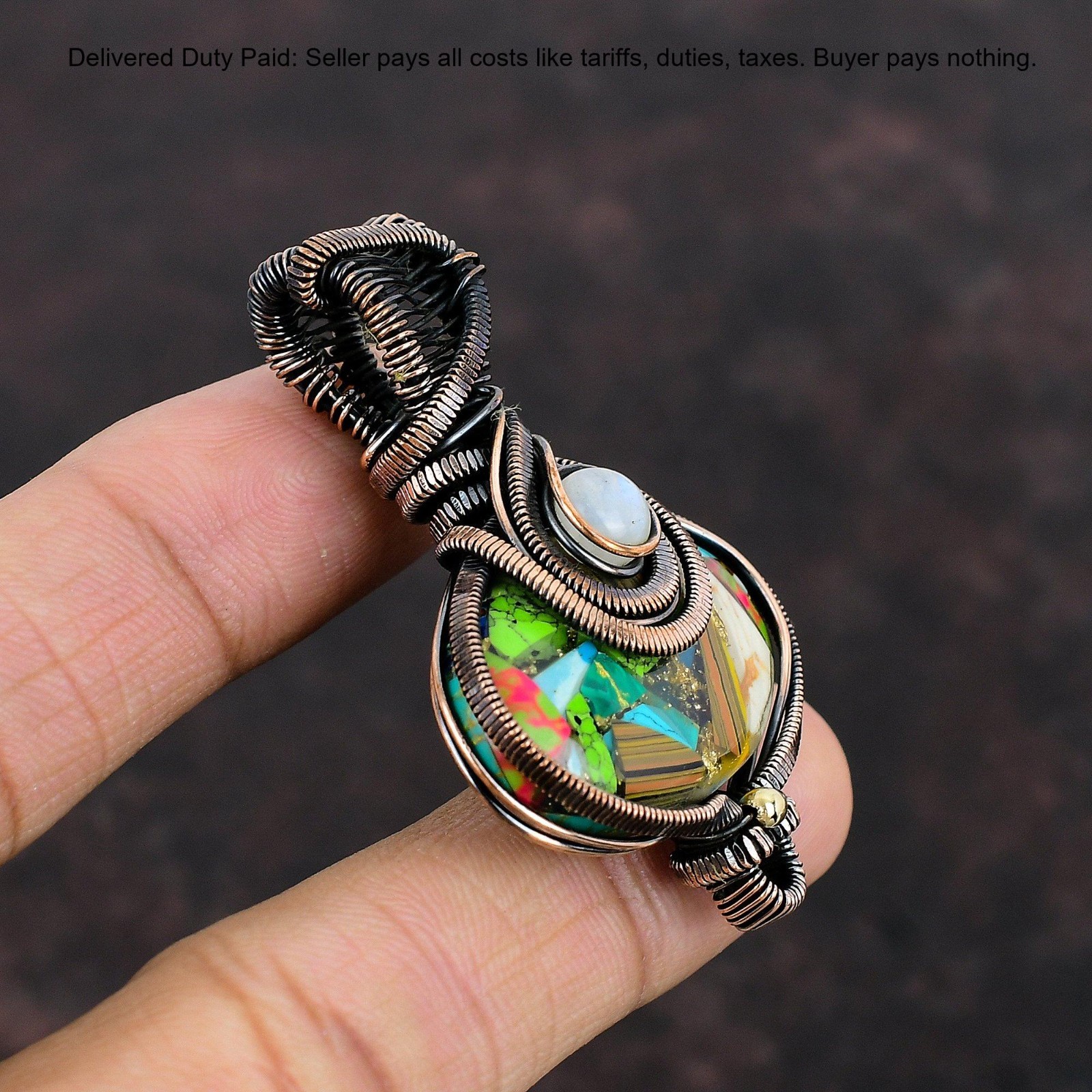 Copper Multi Turquoise Gemstone Rainbow Moonstone Wedding Pendant Jewelry Copper