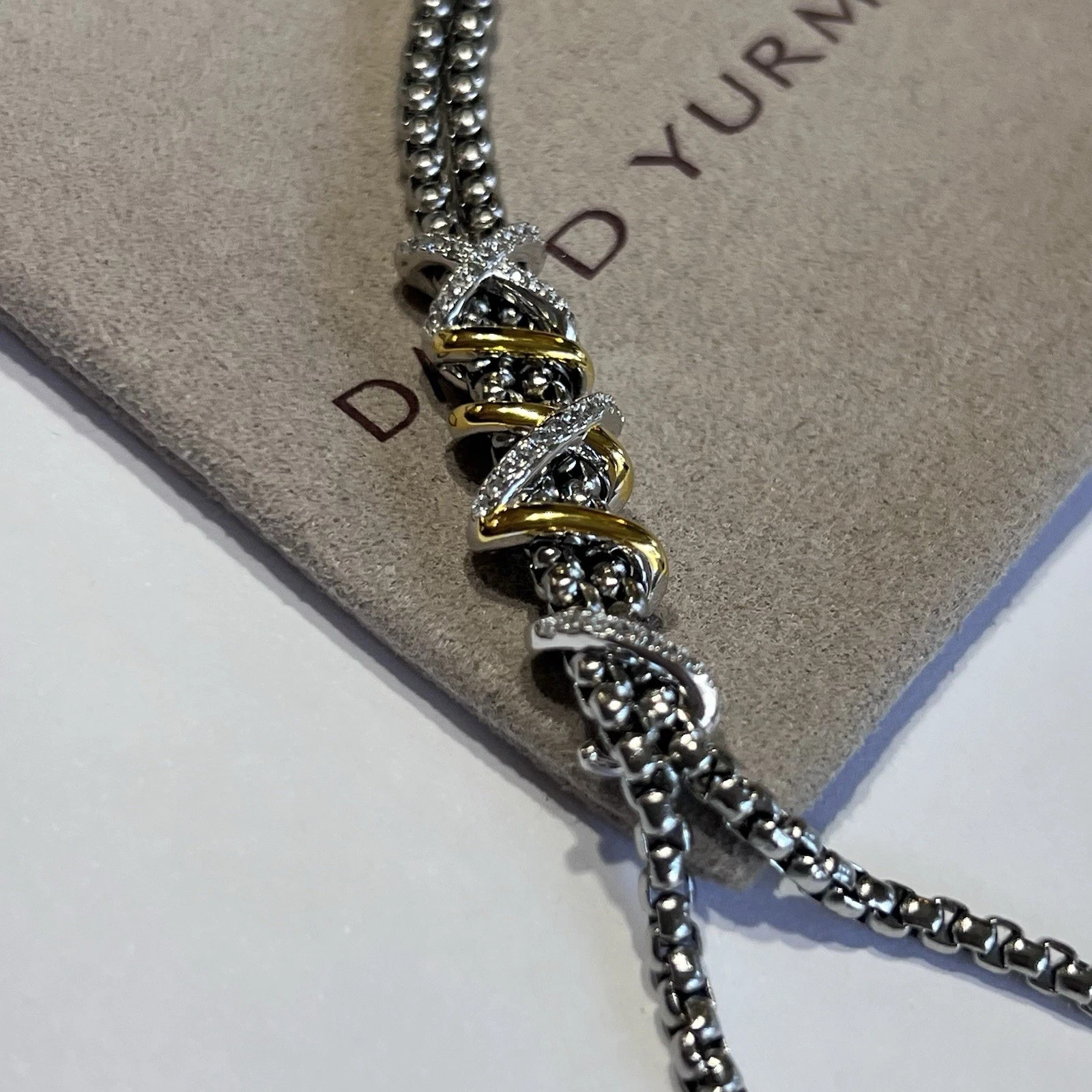 NewDavidYurman.Helena Y Necklace Sterling Silver w/ 18K Gold & Diamonds 17.7