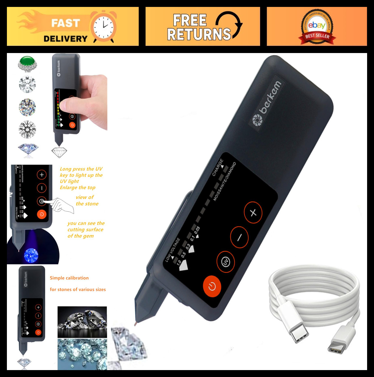 Rechargeable Diamond Tester Pen with UV Light – High Accuracy Gem Tester for Jew