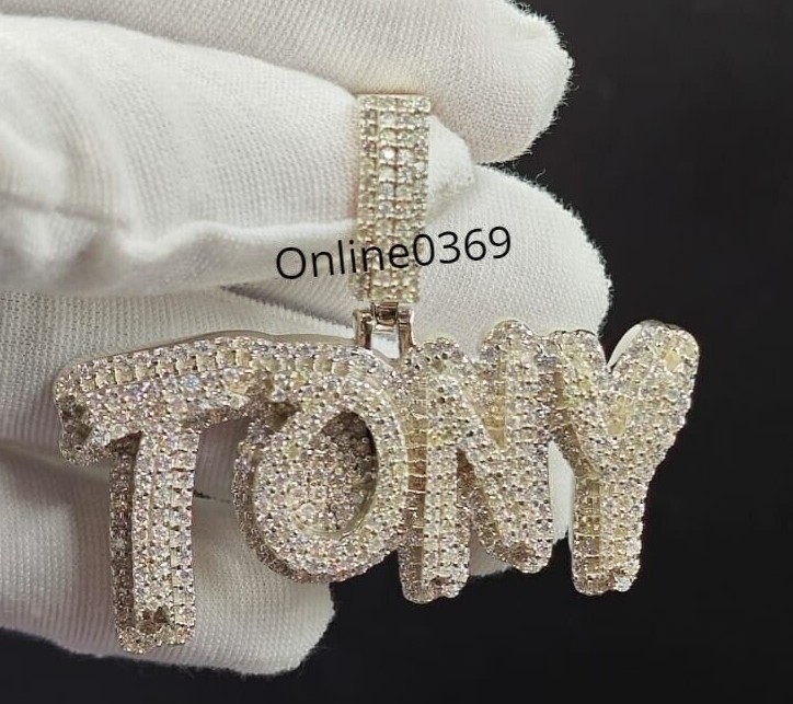 Men’s Layered TONY Custom Name Pendant in Moissanite & Cubic Zirconia 925 Silver