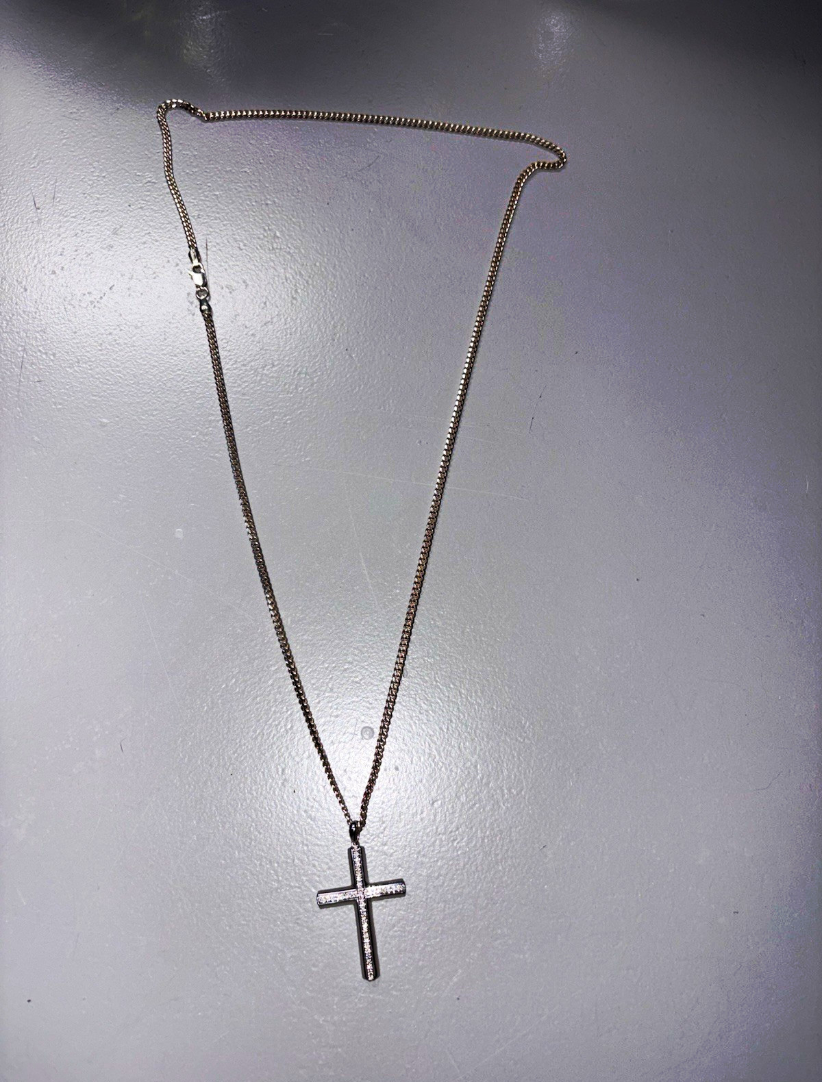 Men’s 925 Sterling Silver Diamond Cross Pendant Necklace 1/4 ctw Curb Chain
