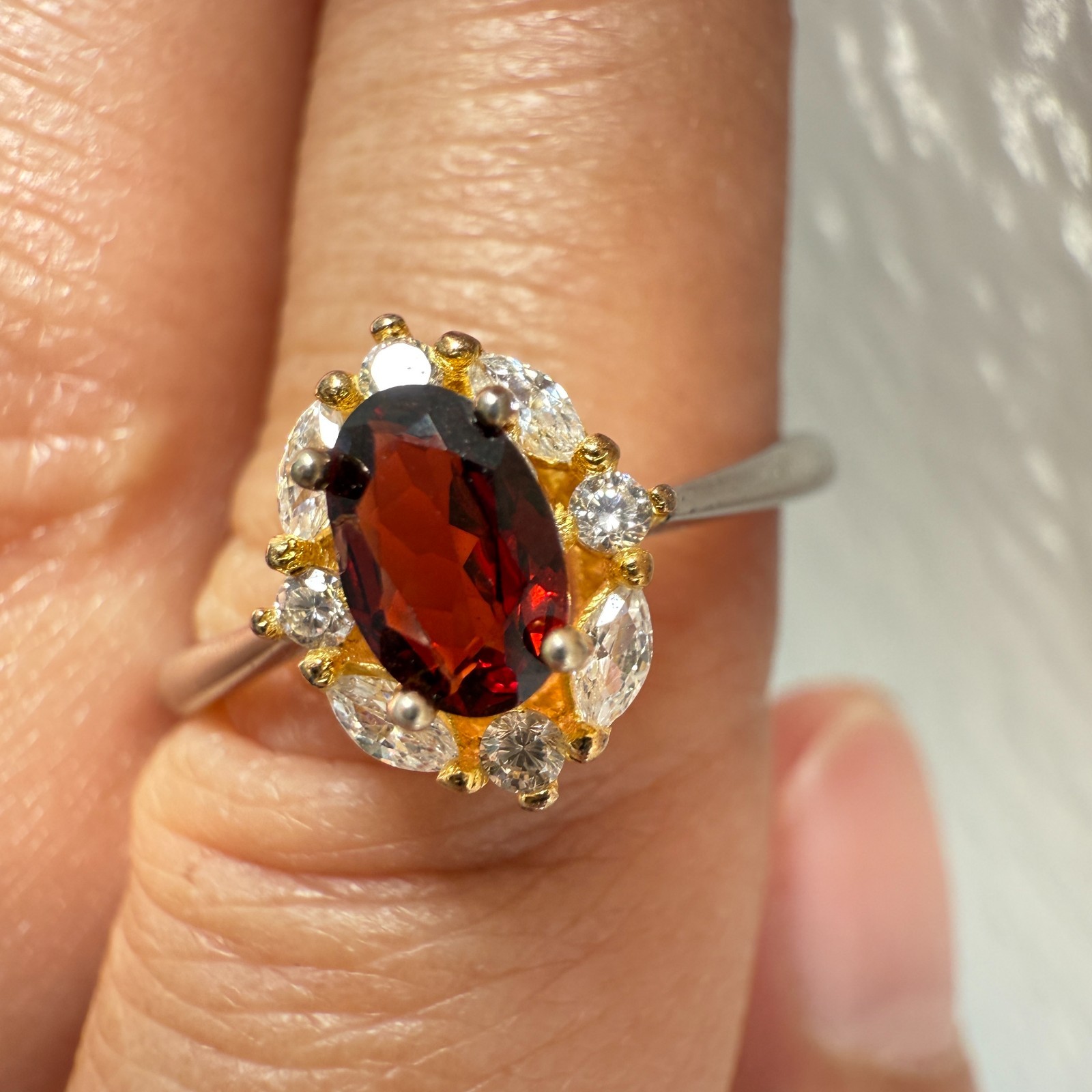 925 Sterling Silver Ring 6x4mm Natural Rhodolite Garnet Gemstone Zircon Red Gift
