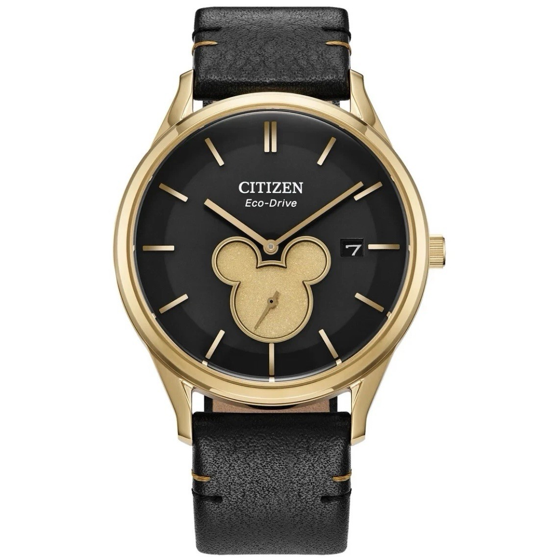 Citizen Disney Mickey Mouse Eco-Drive Watch Analog Black Leather Gold BV1132-16W