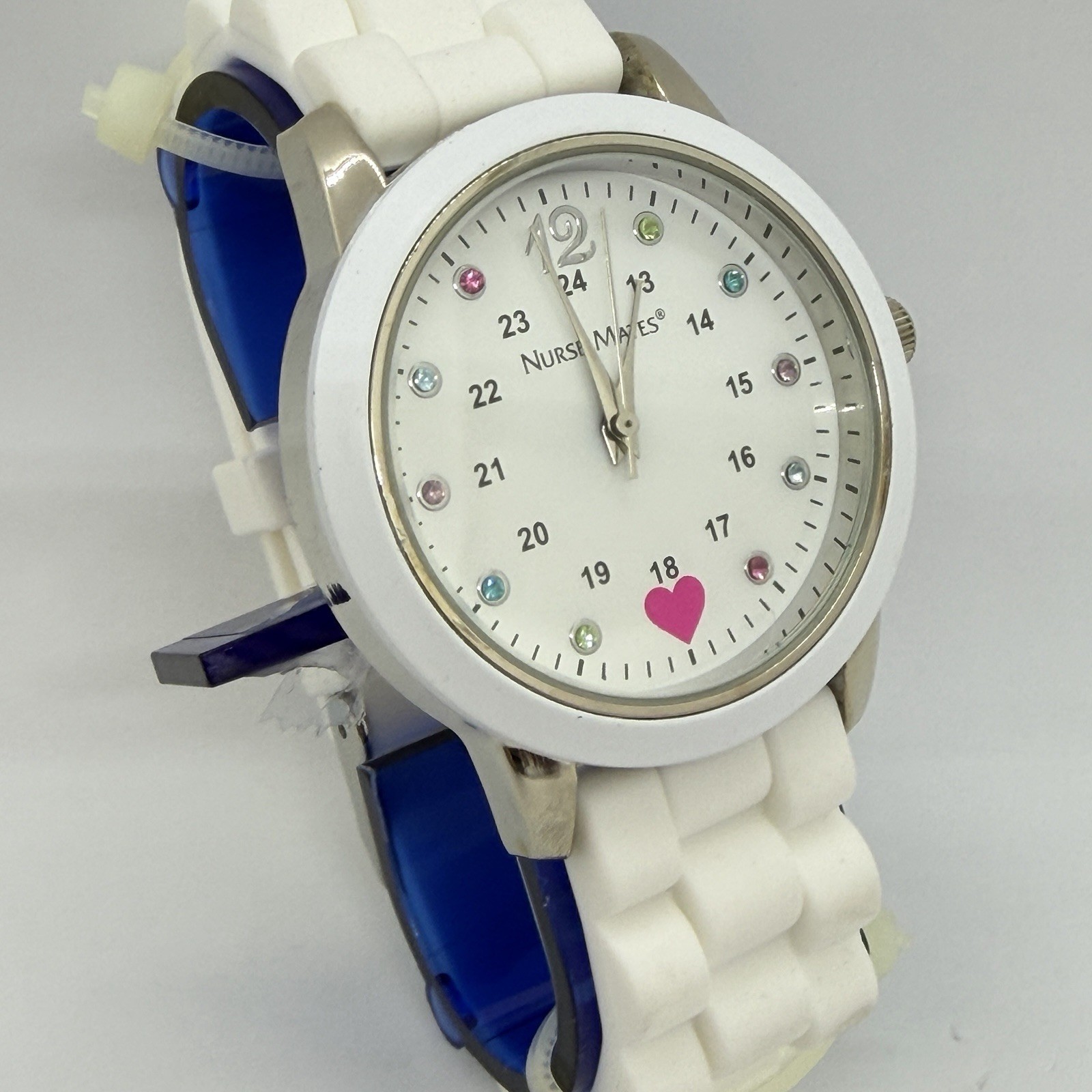 Nurse Mates Sparkle women’s nurse watch water-resistant silicone strap – White