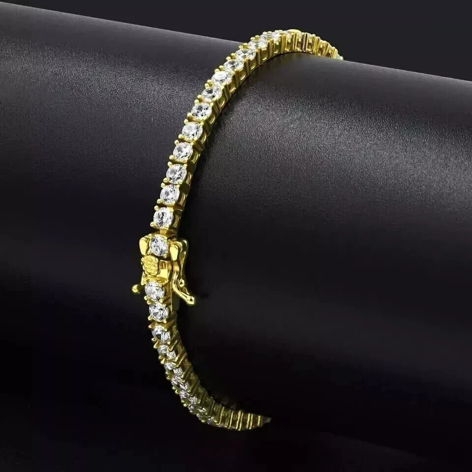 Round Cut Lab Grown Diamond Tennis Bracelet For Wedding Gift In 14K Yellow Gold