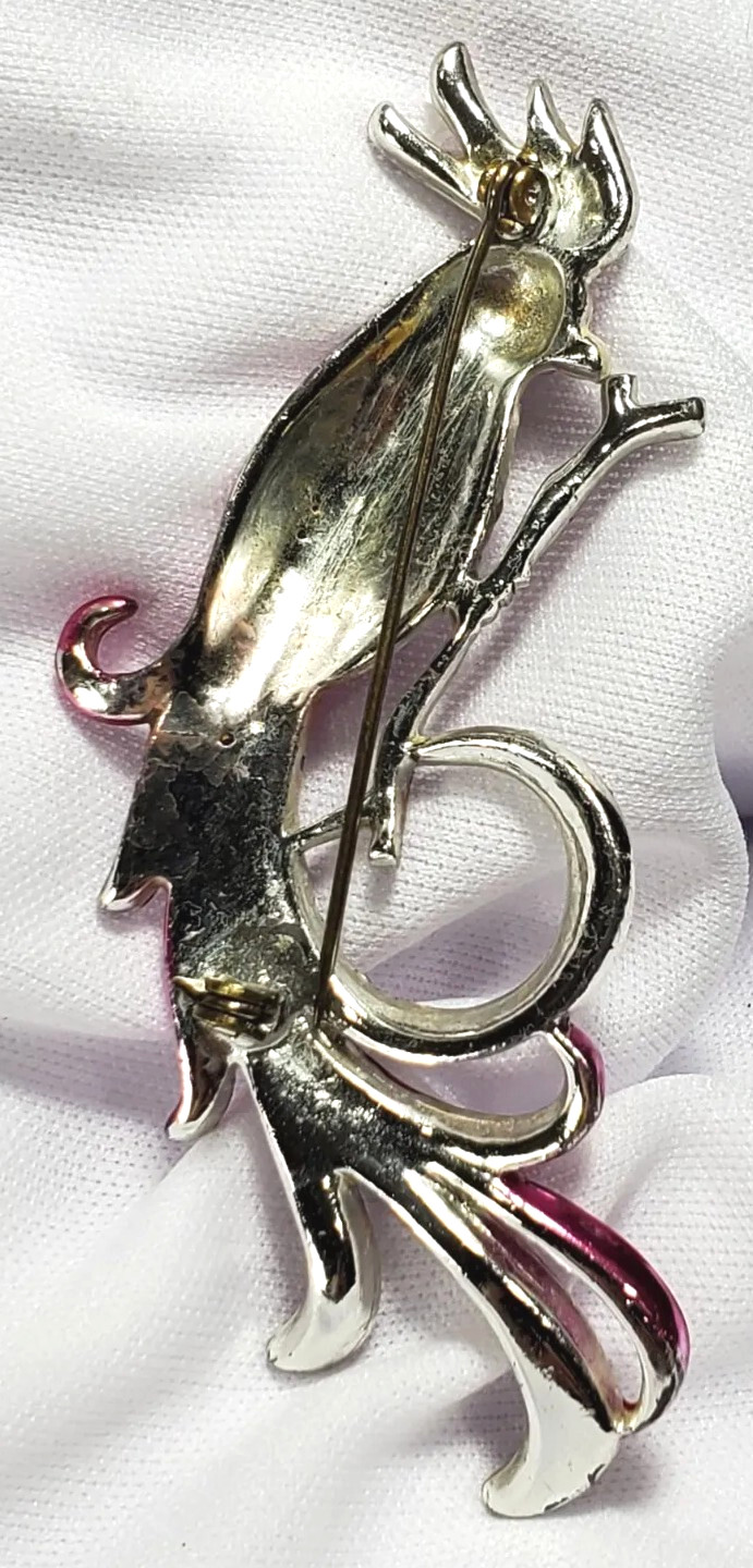 Vintage Silver Pink Bird Of Paradise Galah Cockatoo Brooch Pin