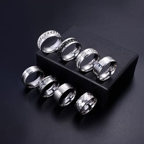REVOLIA 16PCS Silver Rings for Men Stianless Steel Band Rings for Men Women 9