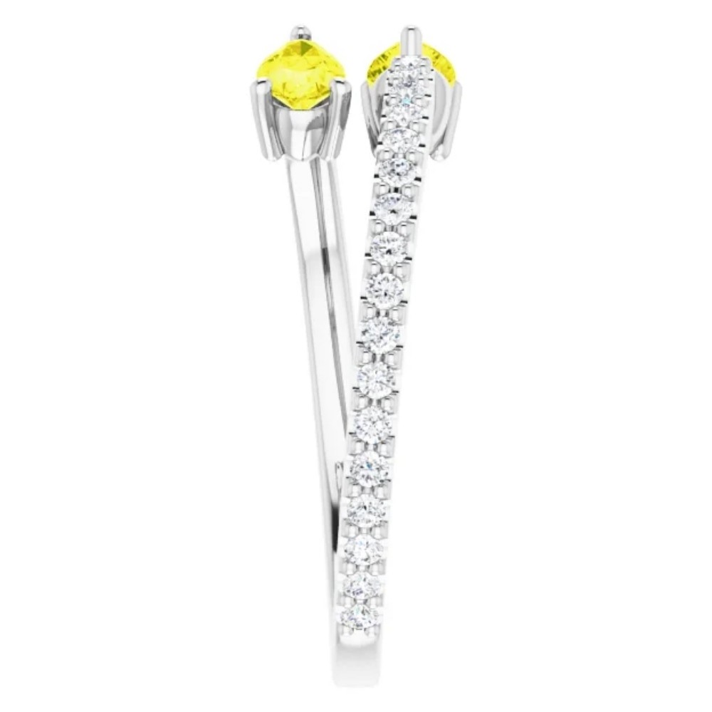 5/8 Ct Fancy Yellow Pear Shape Diamond 2-Stone By Pass Ring Lab Grown White Gold