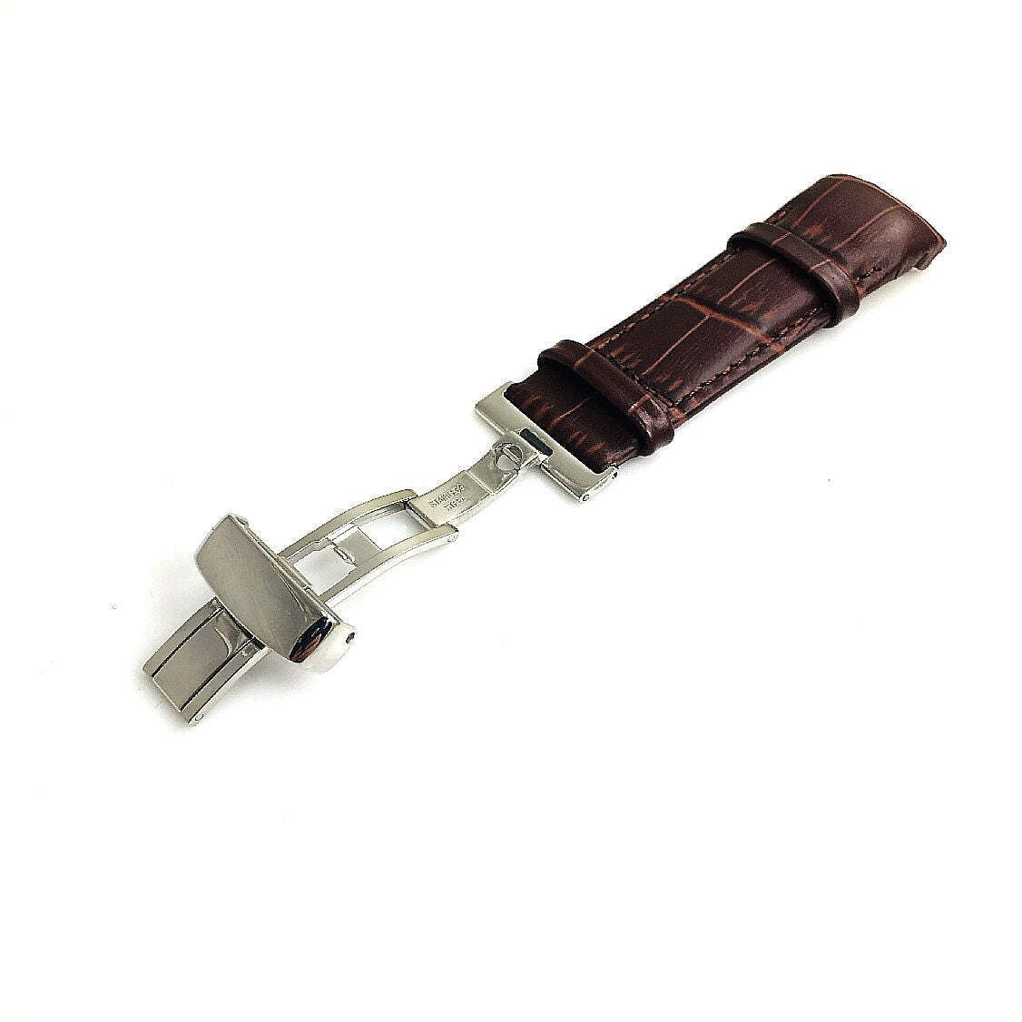 Brown Curved End Croco Leather Replacement Watch Band Strap Butterfly Clasp 1542