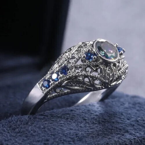 2 Ct CZ Vintage Style Ring 925 Silver Plated Intricate Design Gift Ring For Men