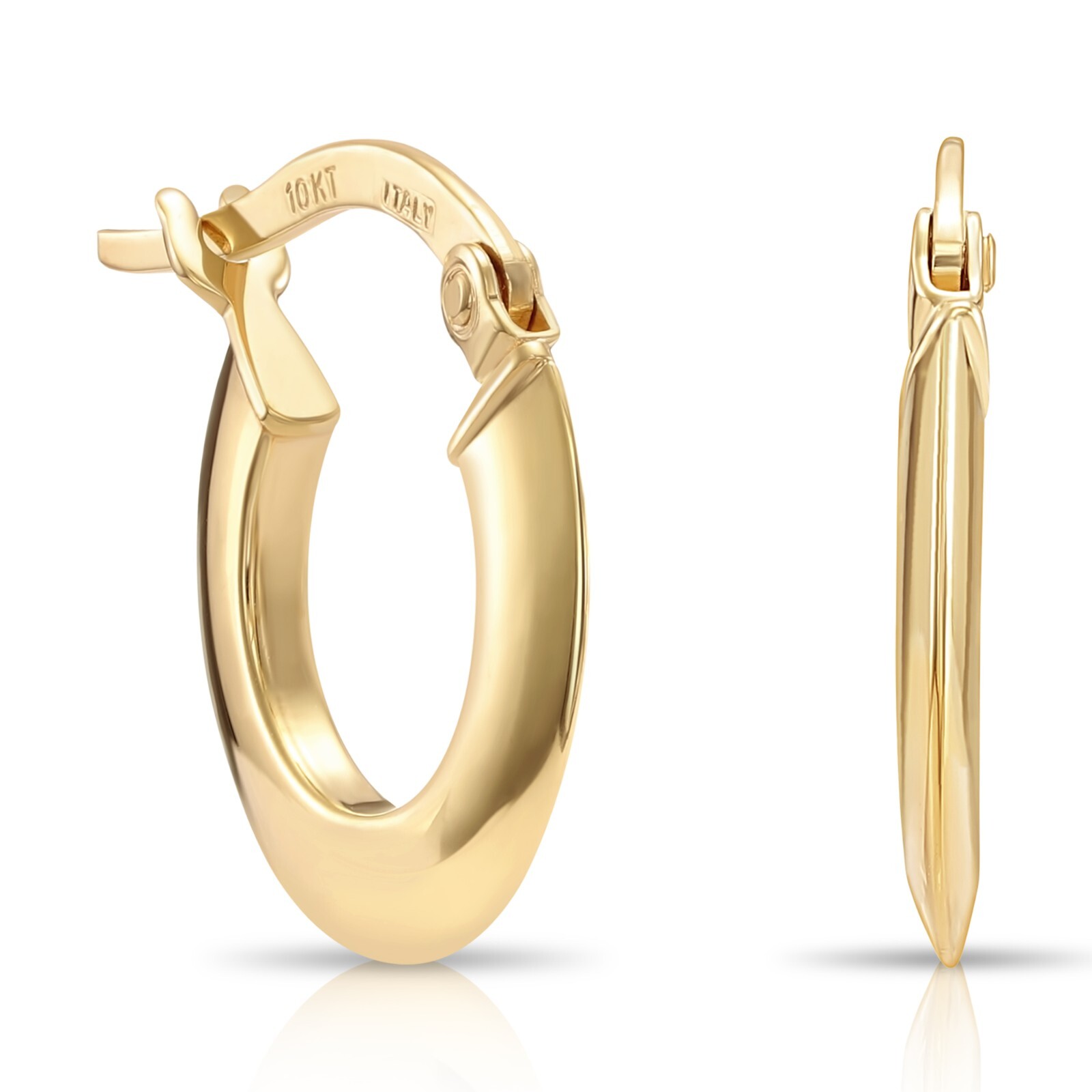 10K Real Solid Yellow Gold Shiny Polished Flat Tube Italian Hoops Earrings 14MM