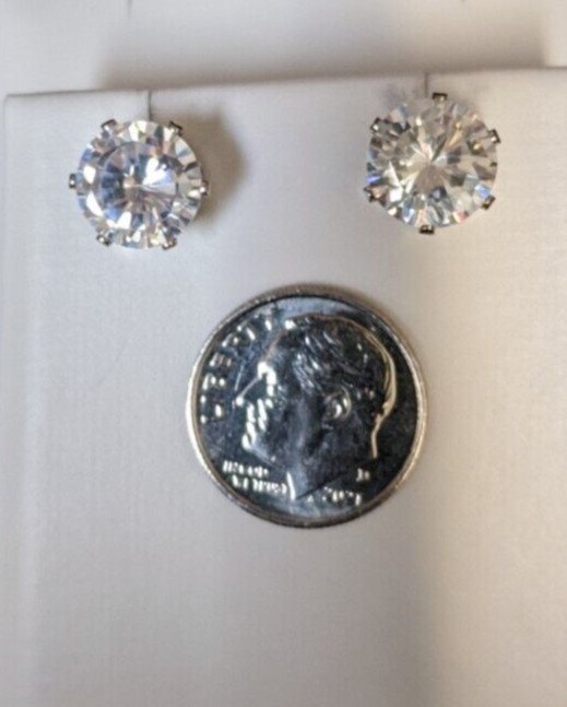 Cubic Zirconia (CZ) 8mm Approx. 6 Prong Stud Earrings in Sterling Silver