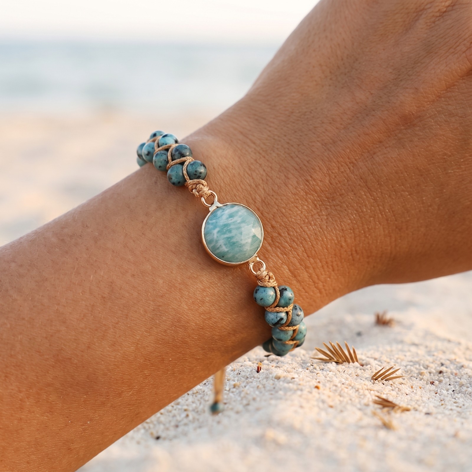 Boho Handmade Adjustable Hemp Bracelet Natural African Turquoise Bead Wristband