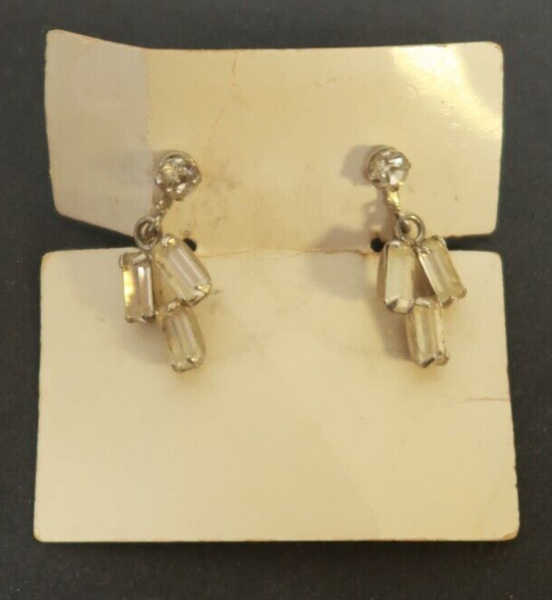 Silver Base with Crystal Gemstones Women’s Earrings Jewelry 1″ Screw In Type