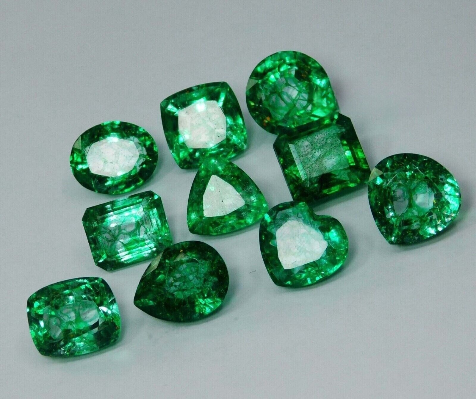 GIE Certified Mix Cut 105 Ct 09 Pcs Natural Brazil Green Emerald Loose Gemstone