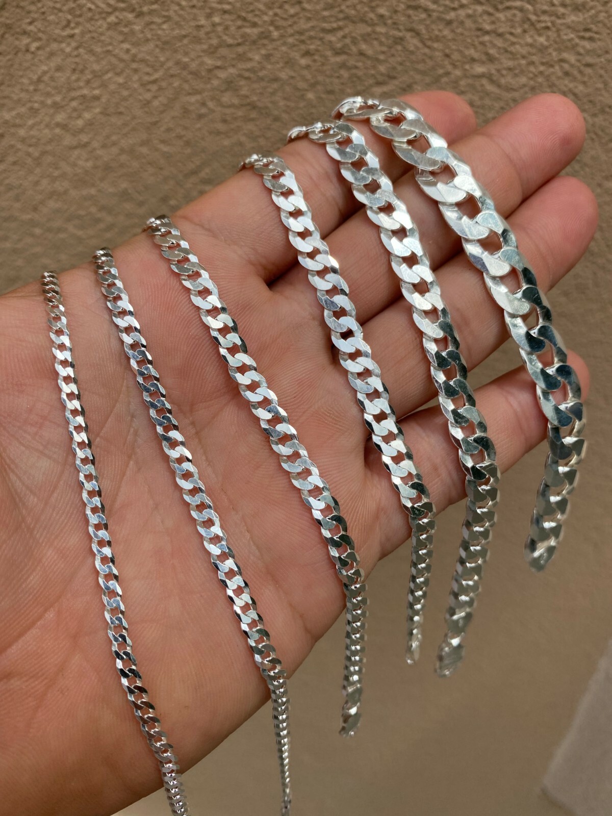Real Solid 925 Sterling Silver Flat Curb Cuban Link Bracelet 3-10mm ITALY MADE