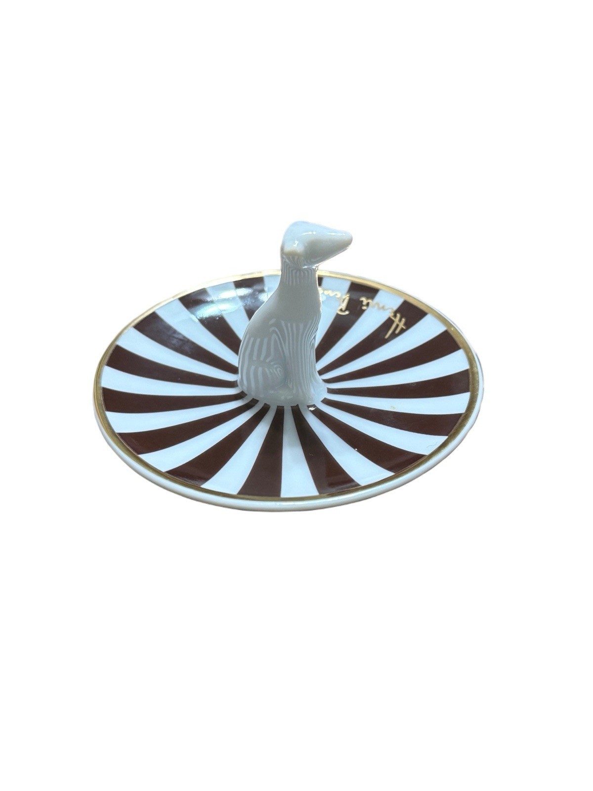 Henri Bendel Whippet Ring Dish Ceramic Dog Centennial Stripes Ltd Ed