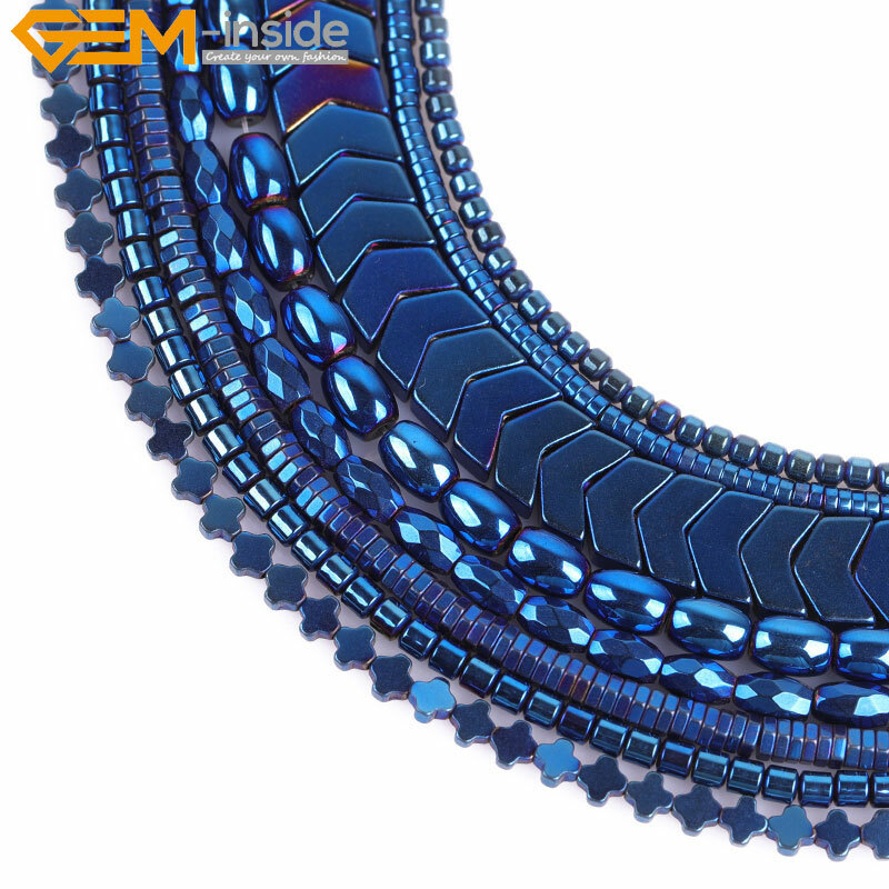 Blue Metallic Coated Hematite Spacer Beads Stone Jewelry Making Non-magnetic