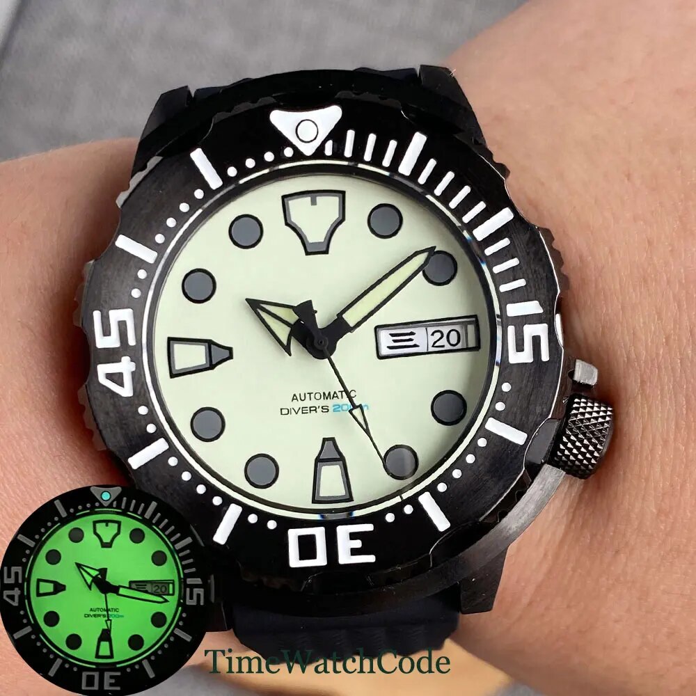 Tandorio Black Automatic Watch for Men NH36 Sapphire Crystal Date Day Full Lume