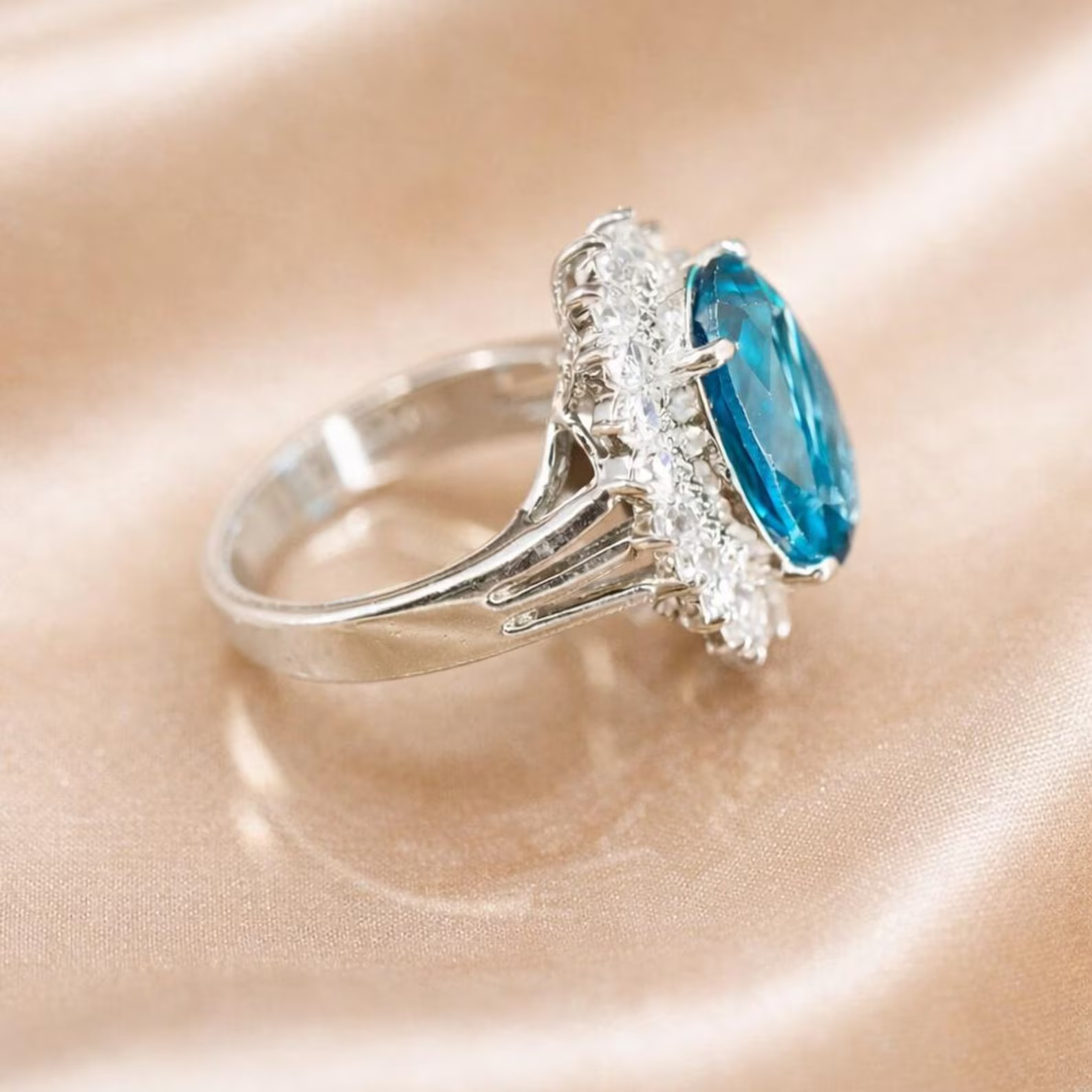 6.00 Ct Oval Cut Natural Topaz Diamond Anniversary Ring 14K Solid White Gold 8