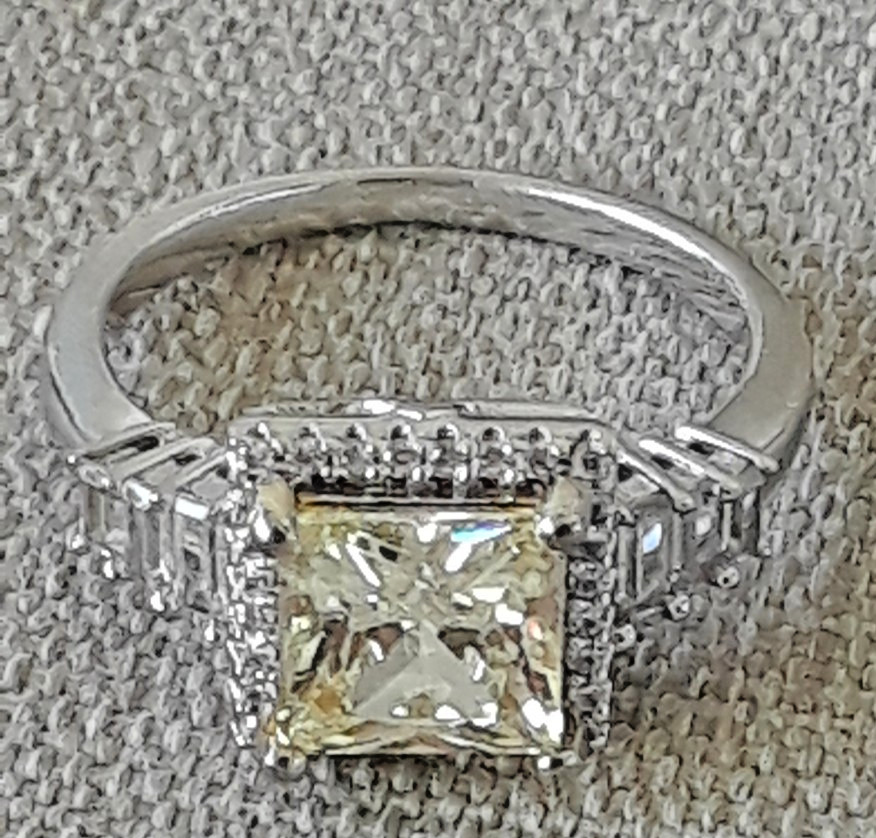 Sterling Silver BBJ 925 Square Cut Light Yellow CZ Ring Size 17.4mm /about 7