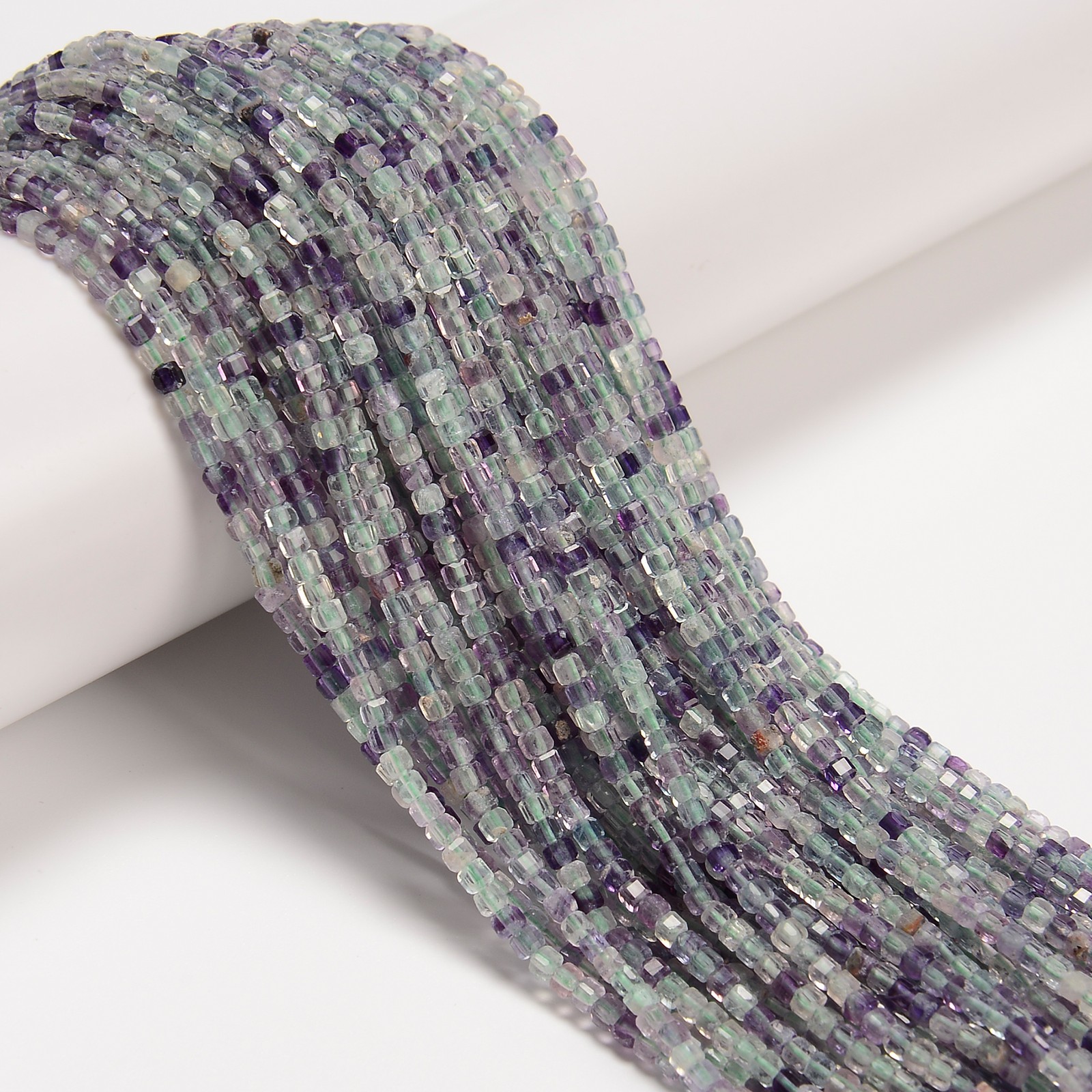 Natural Fluorite Faceted Cube Beads Size 2mm 15.5” Strand