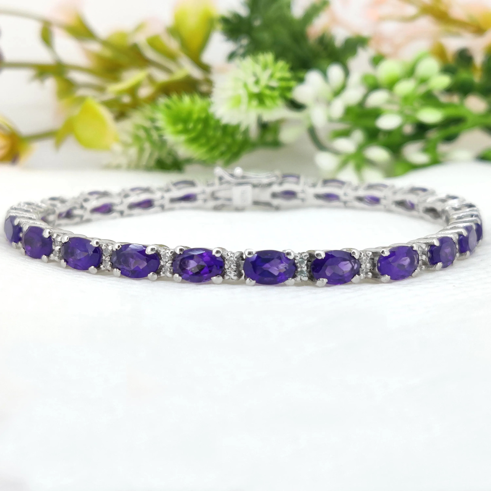 Oval Amethyst Tennis Bracelet 925 Sterling Silver February Birthstone Jewelry