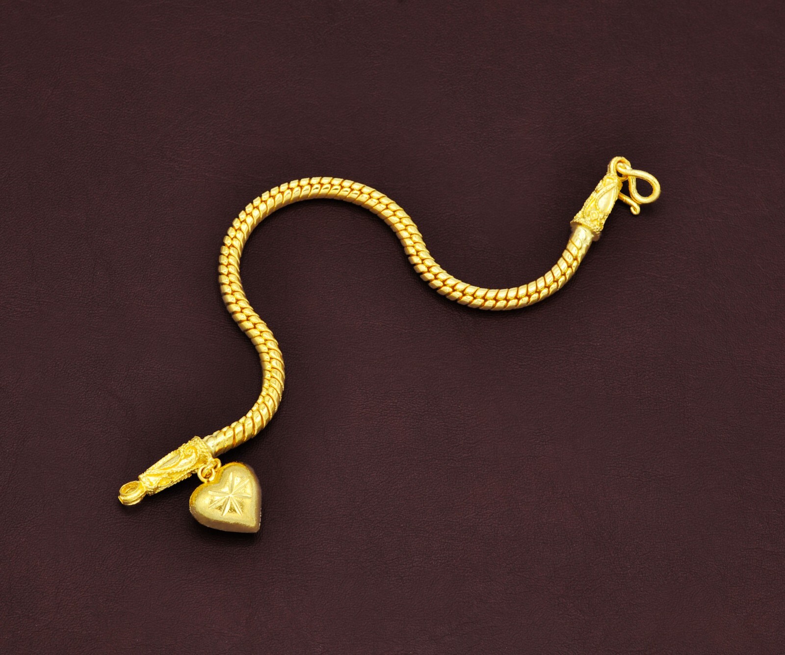 Valentines,Thai Baht Gold Bracelet,Heart Charm Bracelet Women Handmade Jewelry