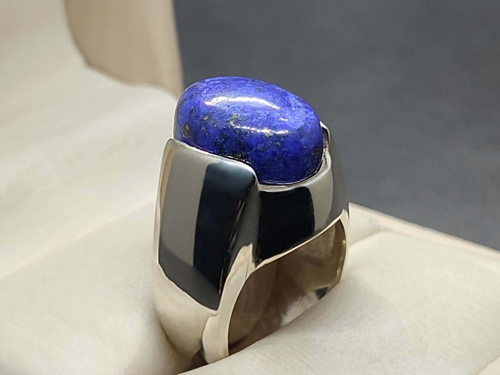 Natural 12 Carat Blue Lapis Lazuli Sterling Silver 925 Handmade Mens Plain Ring