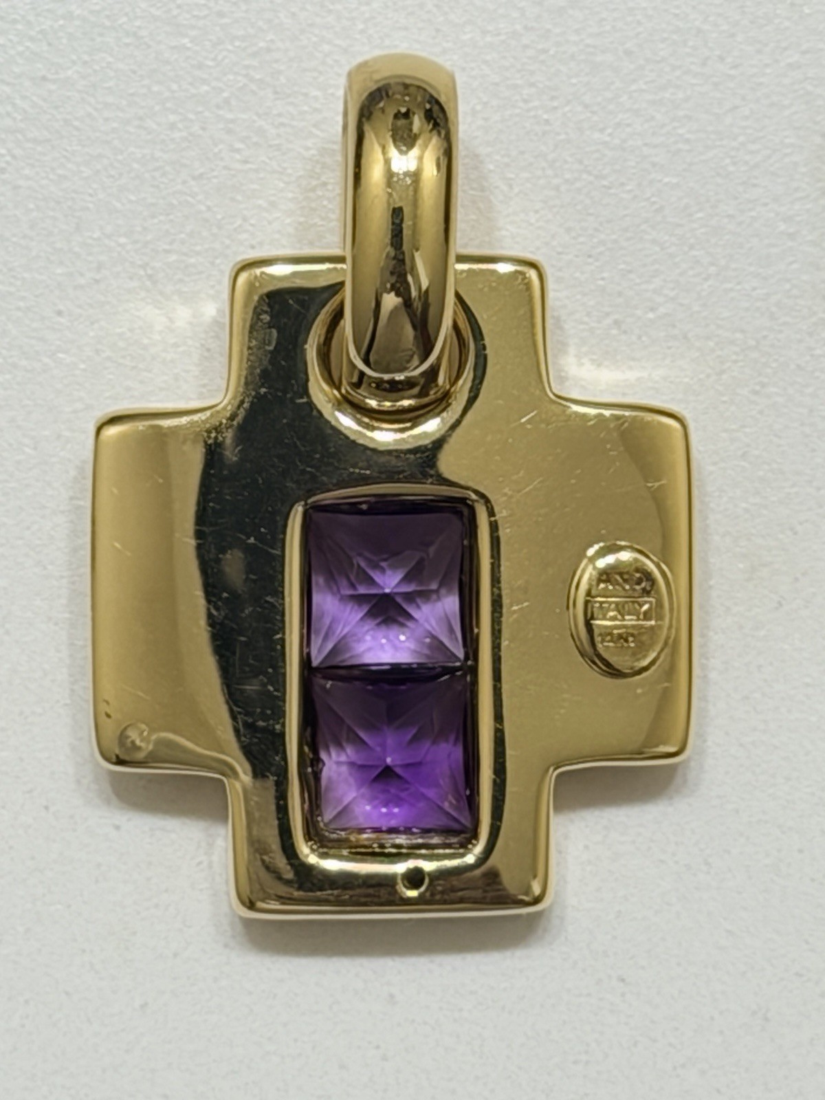 Amethyst Yellow Gold Puffy Cross 14k 3.29 Grams From AND ITALY