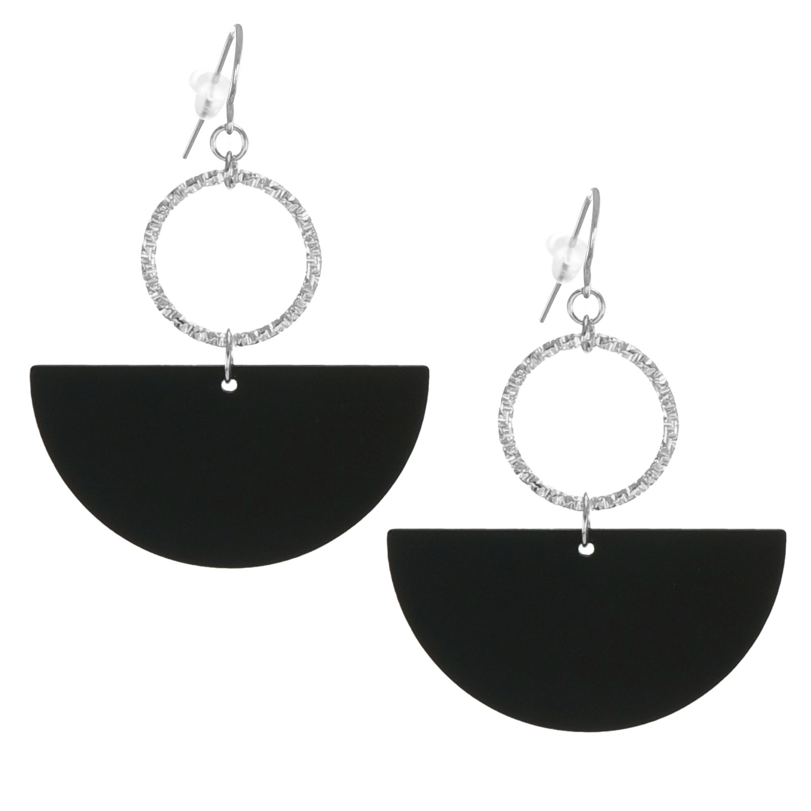Gold or Silver & Black Acrylic Boho Statement Earrings Hypoallergenic Ear Wires
