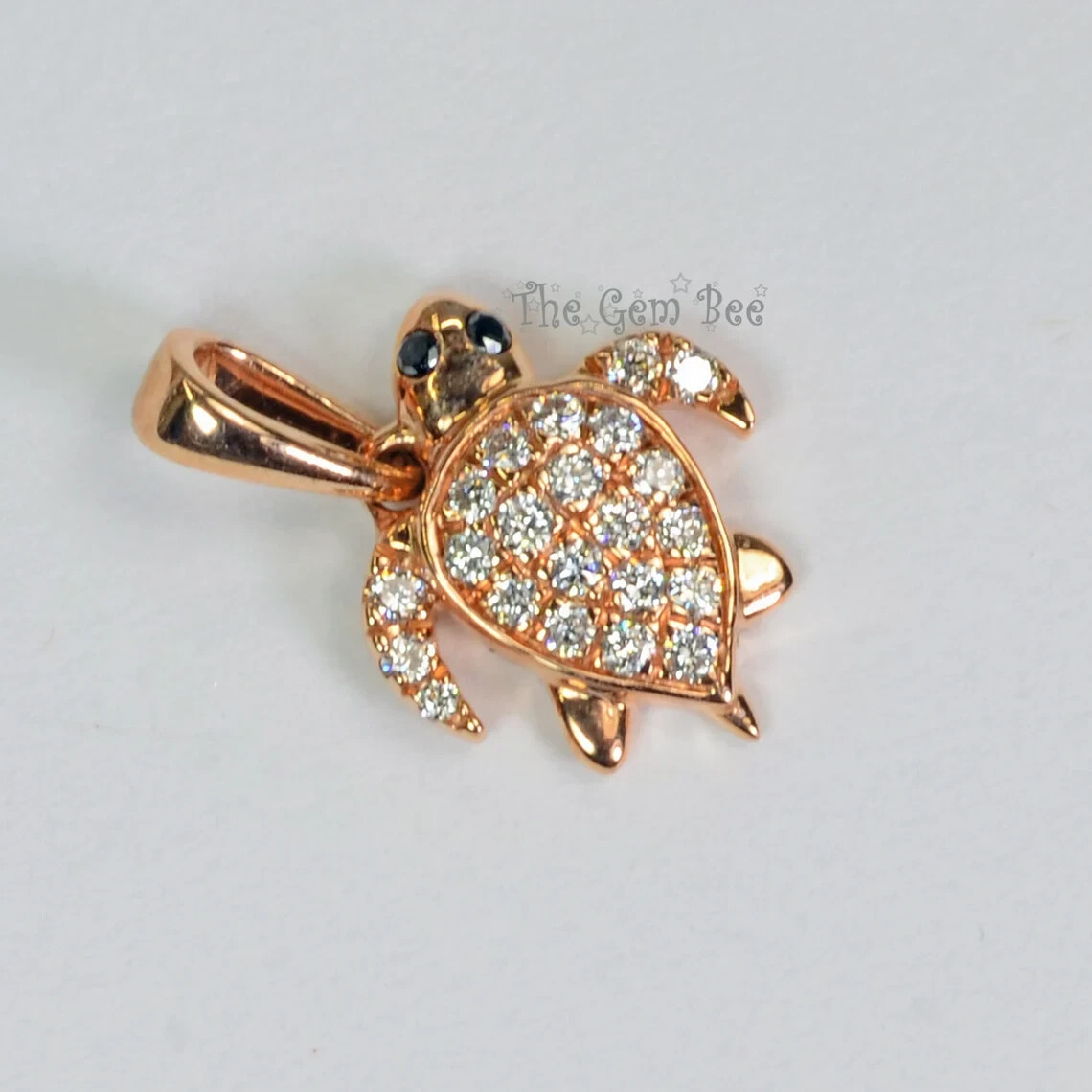 9.3×10.8mm 14K Rose Gold Diamond Petite Sea Turtle Charm Necklace Pendant