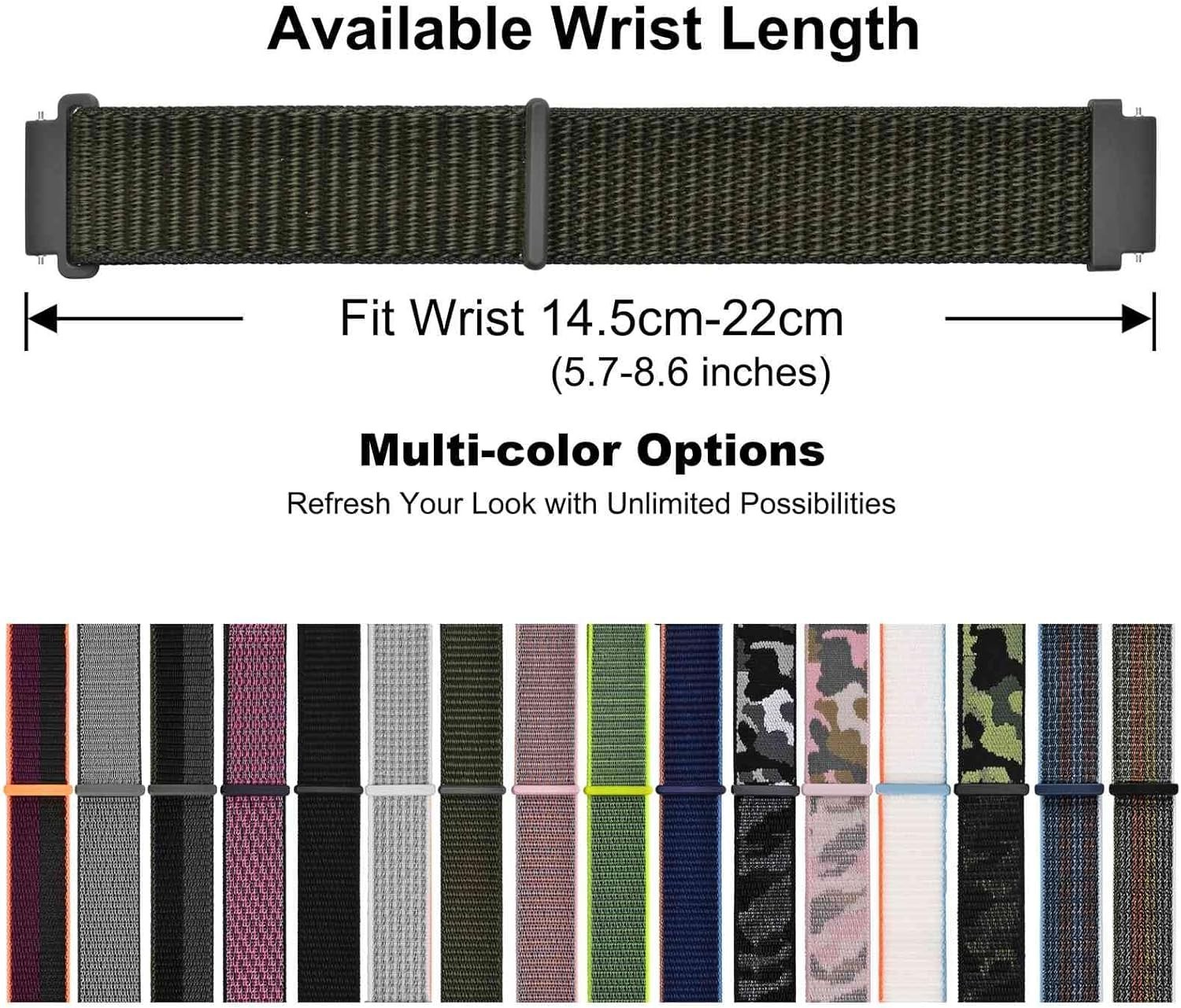 Lightweight 19mm Sport Loop Watch Band in Army Green – Unisex Adjustable Style