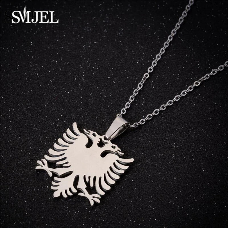 Albania National Emblem Stainless Steel Double Eagle Silver Gold Pendant
