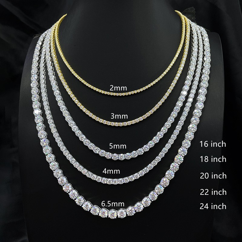 2-6.5mm 16-24″ VVS1 D Moissanite Tennis Chain Necklace 925 Silver Passes Tester