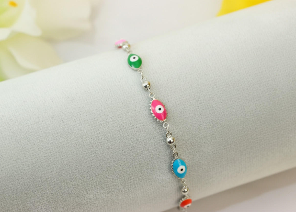 Colorful Evil Eye Charm Bracelet Silver Plated Boho Chain Bracelet for Women