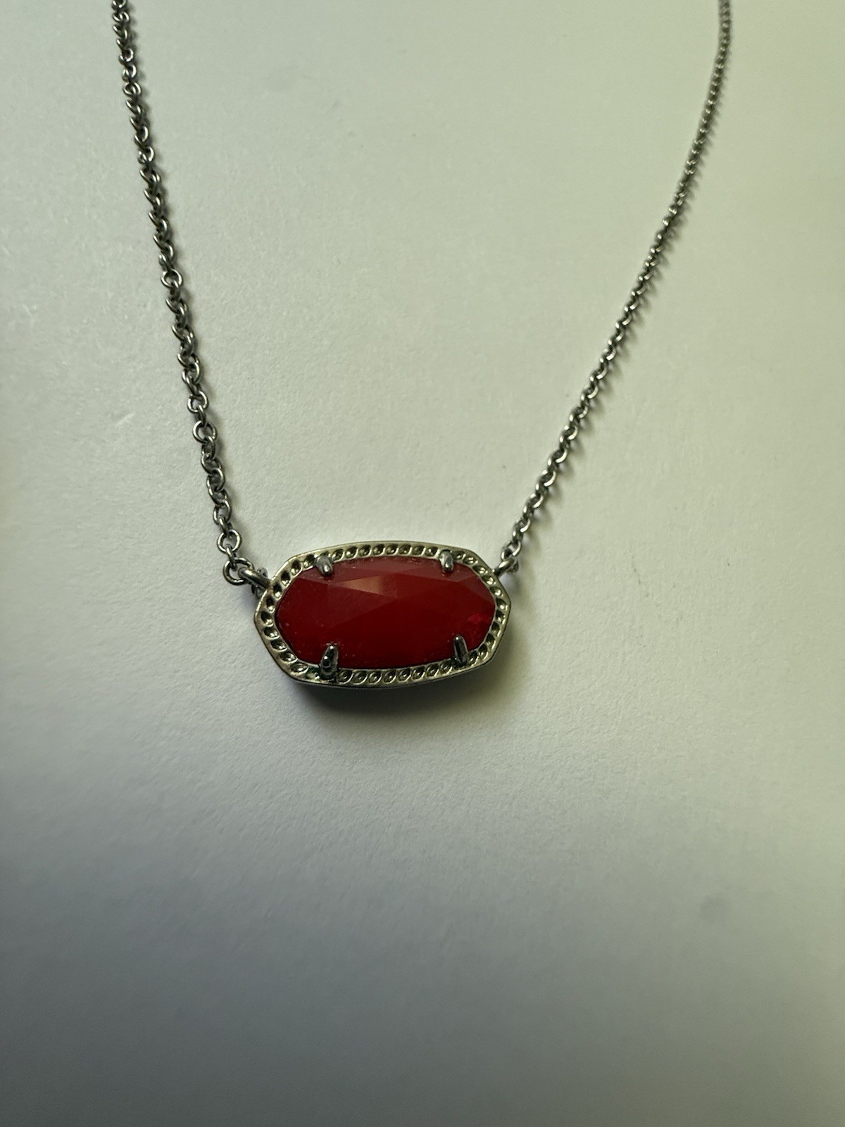 Kendra Scott Necklace Silver with Red Pendant Used No Box No Card No Bag