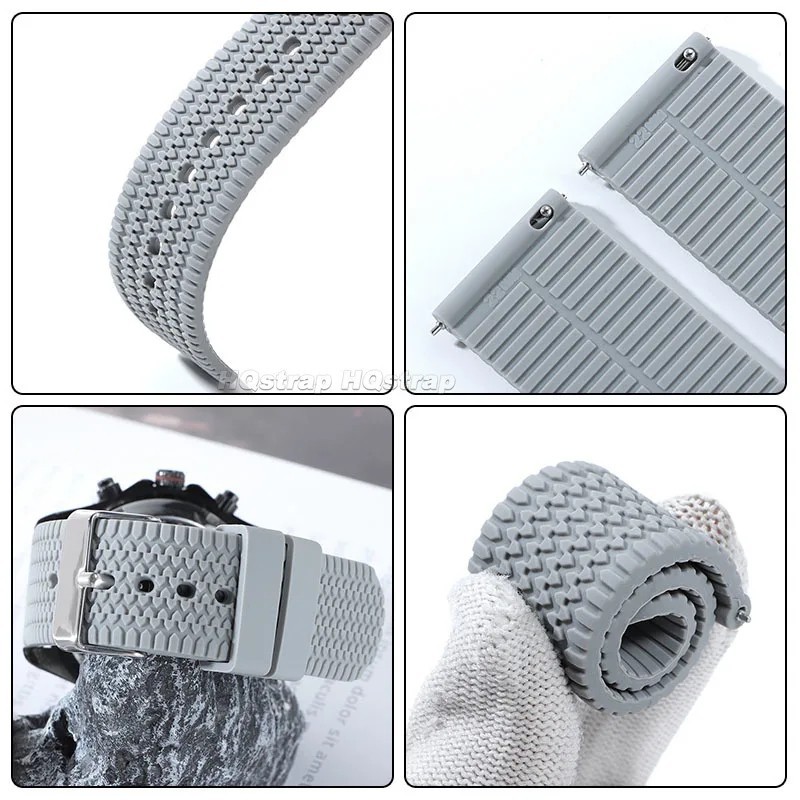 22mm Waffle Rubber Watch Band Quick Release Silicone Strap for Seiko Diver SKX