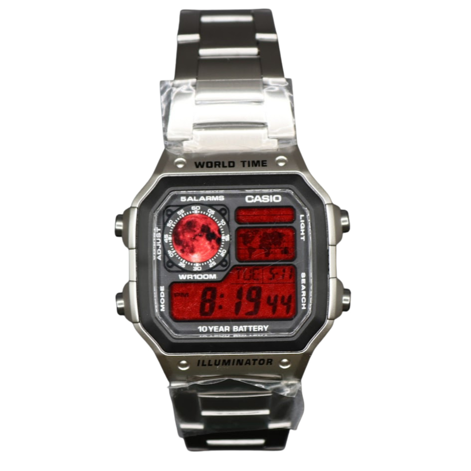CASIO AE-1200WHD Royale World Time Watch Mod Blood Moon Display