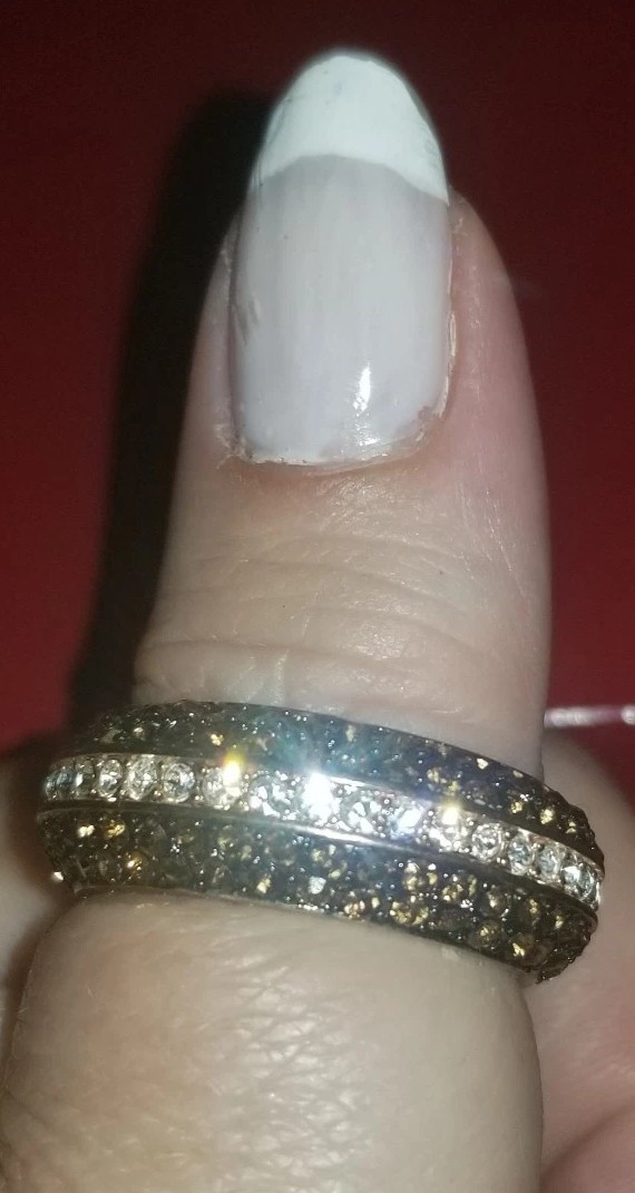 Vintage Joan Boyce Chocolate Clear Pave CZ Rose Gold Plated Band Ring, Size 10