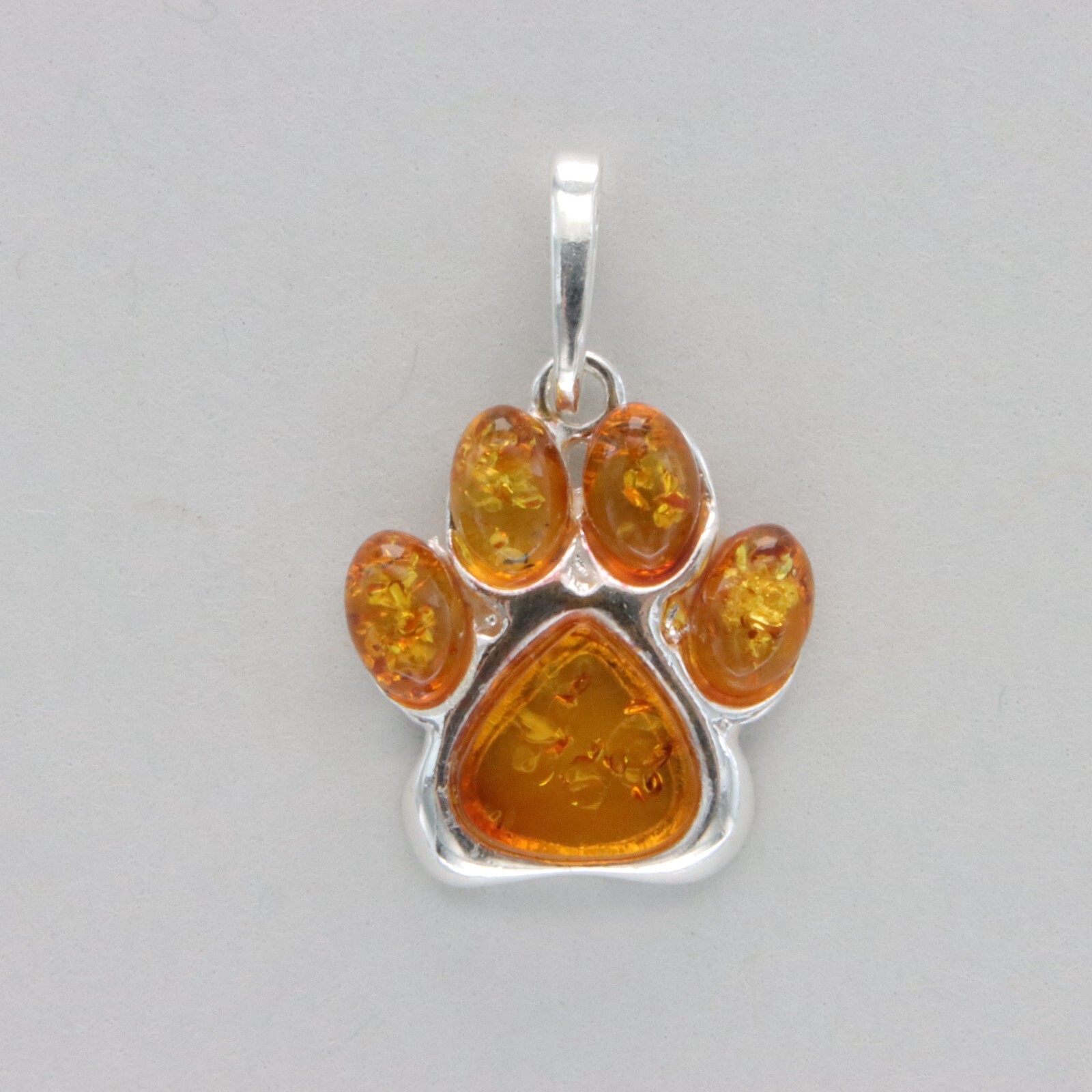 Cognac / Brown BALTIC AMBER Paw Pendant – 925 STERLING SILVER – Poland #4206e