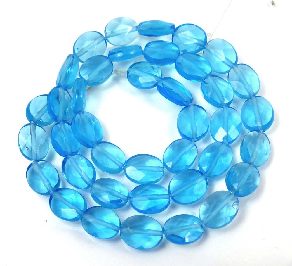 10x8mm Aqua Blue Chalcedony Glass Quartz Faceted Oval Beads 15.5″