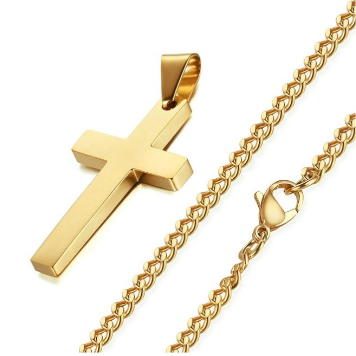 60Cm Cuban Chain With Cross, Mirror Polished, Men’s And Women’s Jewelry